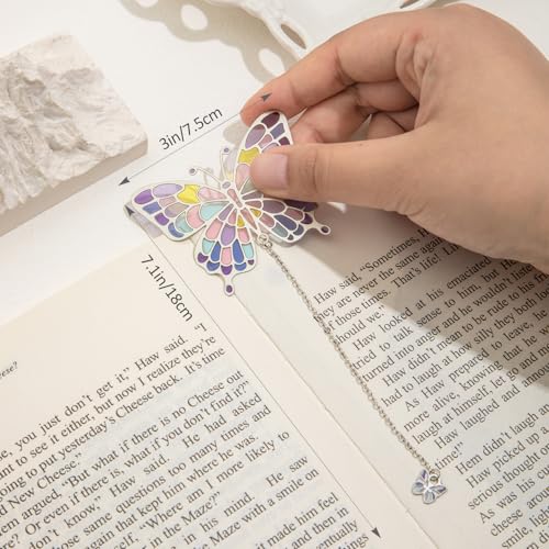 4PCS Stained Glass Style Butterfly Bookmarks, Aesthetic Colorful Metal Book Mark with Chain, Vintage Page Markers for Book Lovers, Reading Women, Unique Butterflies Bookmark Gifts - style: 4Pcs Butterfly