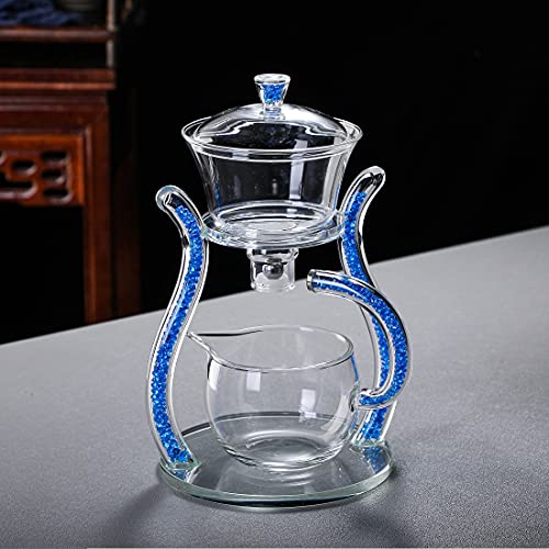 RORA Lazy Kungfu Glass Tea Set Semi Automatic Drip Rotating with Infuser Glass Teapot Set (6 cups) - color: Blue, size: teapot set