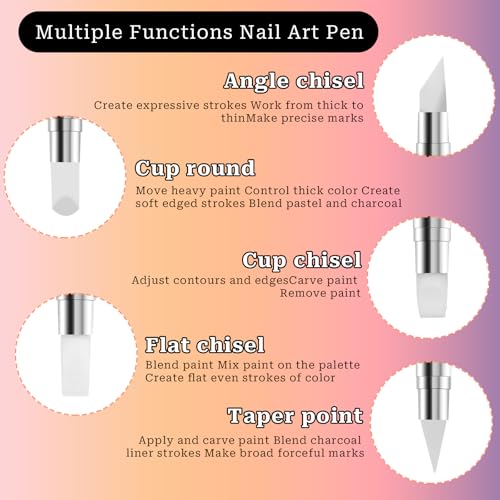 10PCS Nail Art Gel Carving Pen Rhinestone Handle Silicone Nail Art Pen Brushes for Design Foil Carving Drawing 3D Effect Shaping Drawing Dotting Tool - color: 10 pcs style C