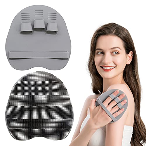 1 Pack Silicone Shower Brush, Body Wash Exfoliating Skin Massage Scrubber - color: Gray