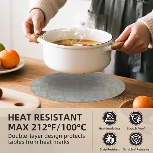 Placemats Set of 6, 15 Inch Round Faux Leather Place Mats - color: R-grey