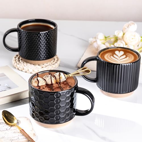 GBhome 12 OZ Stackable Coffee Mugs Set of 6, Ceramic Black Coffee Cups Set - color: Black, size: 12 Ounce(6PCS)