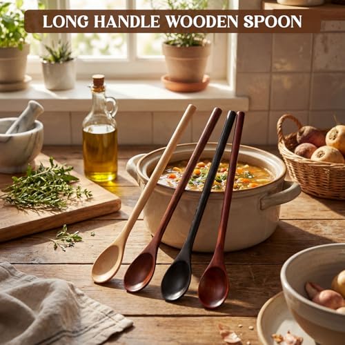 4 Pcs Wooden Tasting Spoons Long Handle 13 x 0.9 Inch for Cooking - size: 13 x 0.9 Inch