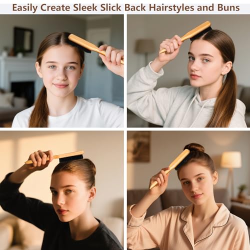 SWEET VIEW Boar Bristle Slick Back Hair Brush - color: Wood Color