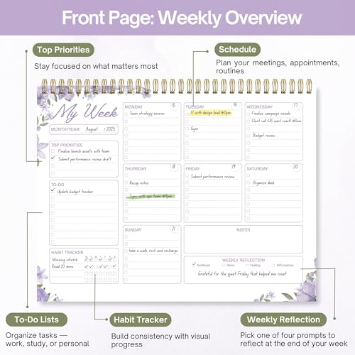 Undated Weekly Planner Notepad, 8.5" x11", Lavender Purple - color: Lavender Purple