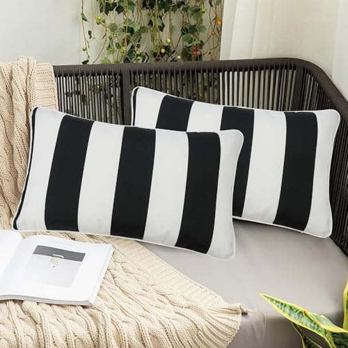 Outdoor Lumbar Pillow Covers 12X20 Inch, No Insert-Black White Stripe - color: Black White Stripe, size: 20"L x 12"W
