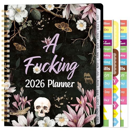 Xqumoi 2026 A4 Planner - A Fucking 2026 Weekly and Monthly Planner Dark Romance Writing Notebooks, Jan. 2026 - Dec. 2026, Hardcover Calendar with Tabs Stickers Back Pocket Twin-Wire Binding - color: Purple and Black 2026, size: A4