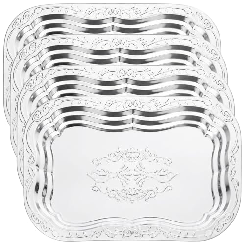 4 Pcs Large Silver Serving Trays, 15.7x10.8 in Stainless Steel Rectangular Serving Tray, Decorative Floral Engraved Platters for Party, Wedding, Buffet, Home Kitchen - size: 15.7x10.8 in
