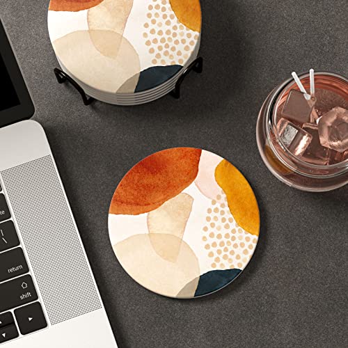 Coasters for Drinks, Set of 6 Cute Absorbent Ceramic Drink Coasters - color: Simple Abstract Art