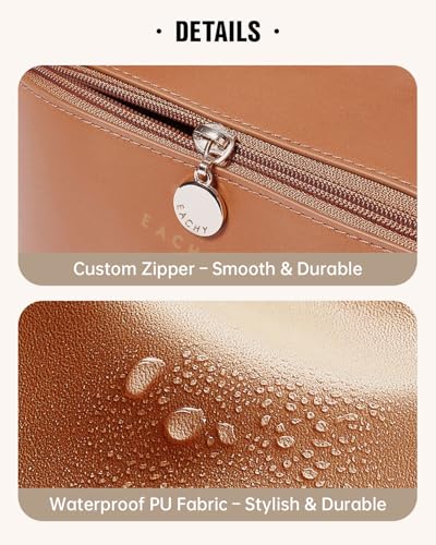 EACHY Travel Makeup Bag for Women, PU Leather Cosmetic Bag, Brown, Medium - color: A - Brown, size: Medium