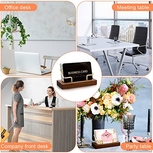 Amyhill 2 Pcs Wood Business Card Holder Display for Desk Gold Card Stand - color: Wood Color, Gold