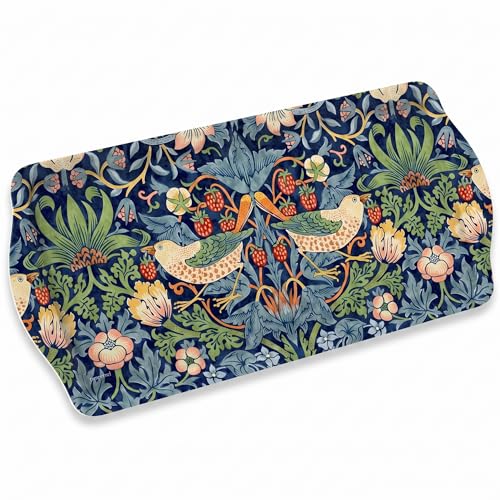 Pimpernel Morris & Co Strawberry Thief Blue Collection Sandwich Tray | Serving Platter | Crudité and Appetizer Tray for Indoor and Outdoor use, Made of Melamine, Measures 15.1" x 6.5", Dishwasher Safe - size: 15.1" x 6.5" x 1", style: Blue Strawberry Thie
