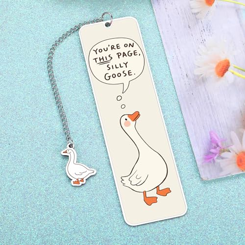 Cute Metal Bookmarks for Women Girls Kids Funny Book Lovers Gifts for Readers Book Lovers Women Book Marks for Reading Women Kids Girls Page Holders for Reading Silly Metal Beige Goose 2-Side - color: Beige