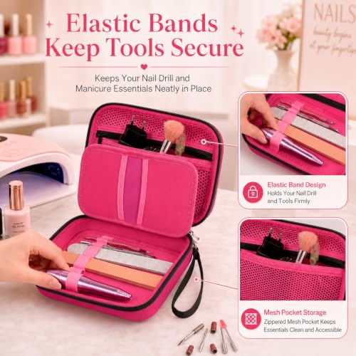 ALKOO 40-Slot Nail Drill Organizer Case with Nail Drill Bit Holder - color: Rose Red