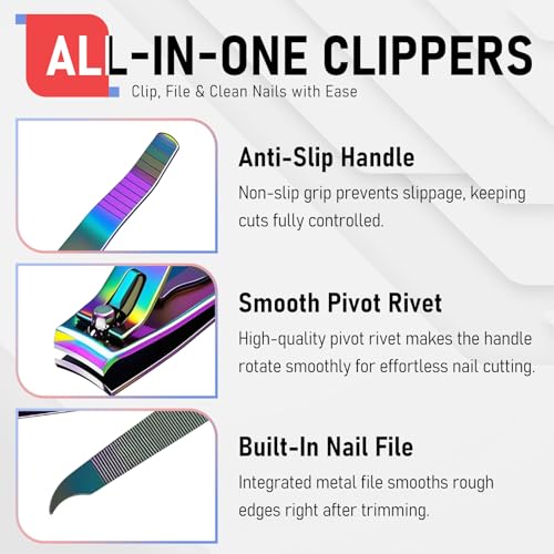 firiKer Nail Clippers with Nail File,Fingernail Clipper,Toe Nail Clippers - color: Rainbow