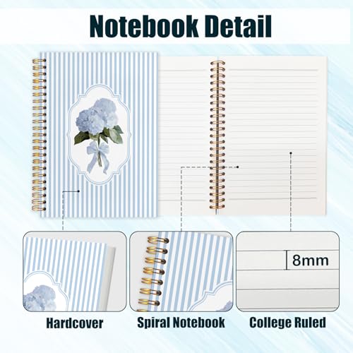 Blue Hydrangea Floral Spiral Notebook,Preppy Girly Hydrangea Bouquet Journal for School Office Supplies,Aesthetic Blue Striped Hardcover Journal 5.5x8.3 Inch - color: Bule Stripe Hydrangea