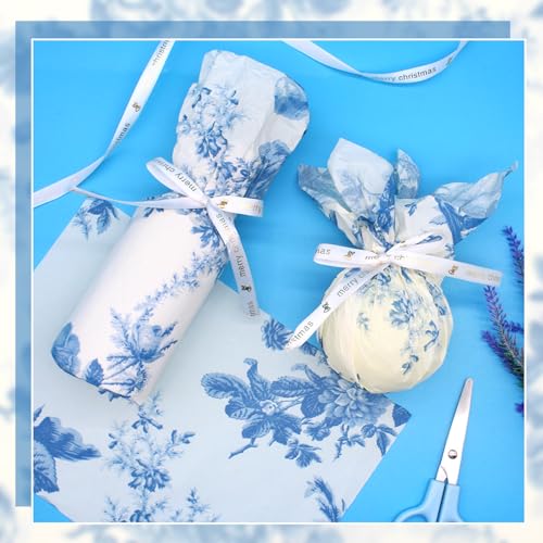 Benvo 20 Sheets Floral Print Tissue Paper 20 inch x 29 inch Decoupage Paper Decorative Tissue Gift Wrapping for DIY Art Craft Spring Wedding Birthday Baby Shower(Style B) - color: Blue Peony
