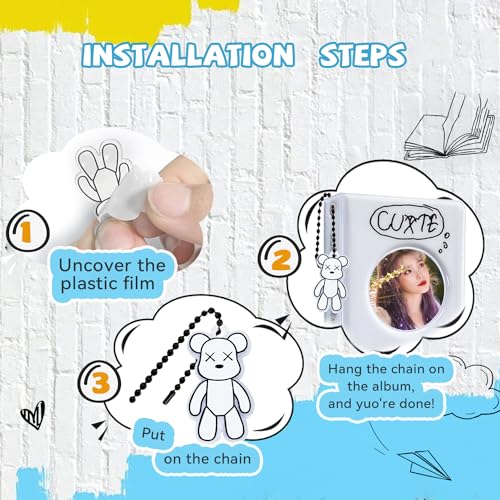 3 Inch Photocard Binder, 40 Pockets Kpop Photocard Holder Book, Portable Mini Photo Album, Cute Kpop Photocard Binder Kpop Binder Photocard Album with Lovely Pendant for Photocard Collection - color: Cycle- White