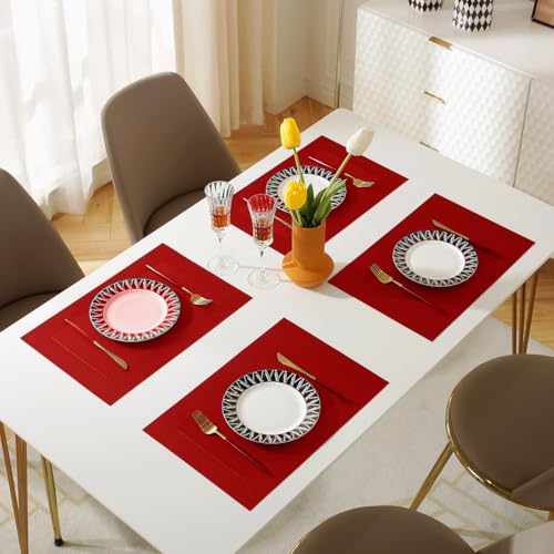 Vinyl Placemats Heat-Resistant Table Mats Washable Easy Clean Plastic Placemats for Dining Table Set of 4 (Red) - color: 01: Candy, size: 4 Placemats