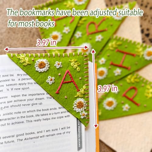 Personalized Hand Embroidered Corner Bookmark, Bookmarks for Women, Personalized Bookmark for Book Lovers, Cute Flower Book Mark by HNQCPCVU (S, Green) - color: Green, size: S