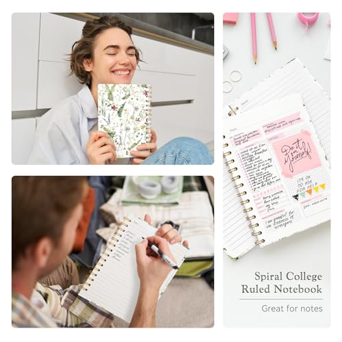 Lined Spiral Journal Notebook for Work A5, 160 Pages, Green Leaves - color: Leaves Green