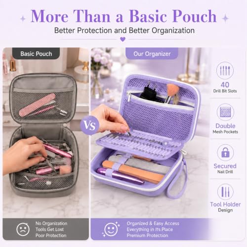 ALKOO 40-Slot Nail Drill Organizer Case with Nail Drill Bit Holder - color: Purple