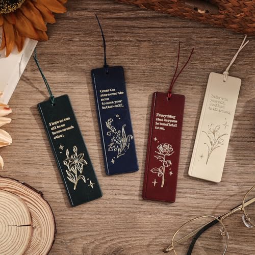 4 PCS Vintage Leather Bookmarks with Gift Box for Women - color: 4pcs Gift Box