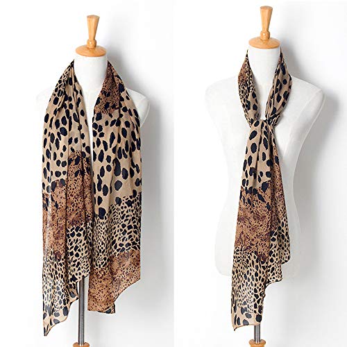 YOUR SMILE Ladies/Women's Lightweight Floral Print/Solid Color mixture Shawl Scarf For Spring Summer season - color: Leopard 2