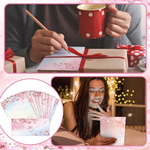 TaoBary 160 Pcs Cherry Blossom Stationery Paper and Envelopes Set - size: 8.5 x 11 Inch, style: Cherry Blossom