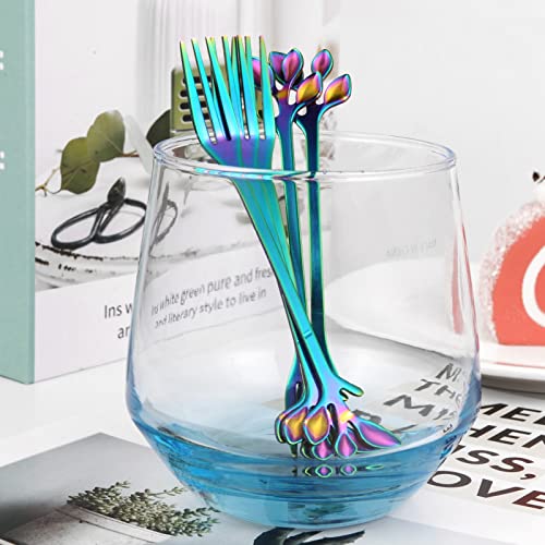 AnSaw 10-Piece Rainbow Leaf Dessert Forks Set - 4.7" Mini Cocktail Forks - color: Rainbow