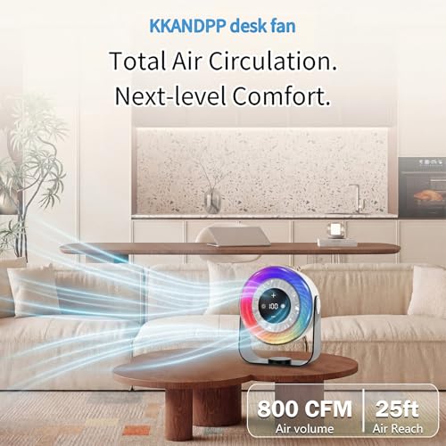 Desk Fan for Bedroom,Quiet Rechargeable Colored LED Light Table Fan - color: White