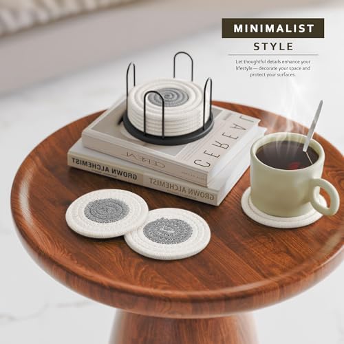 Lazebox Coasters Set of 8 for Drinks, 4 Inch Large Coasters for Coffee Table, Tabletop Protection for Hot & Cold Drinks, Versatile Coasters for Home Decor, Non-Slip & Easy to Clean, White with Grey - color: White With Grey