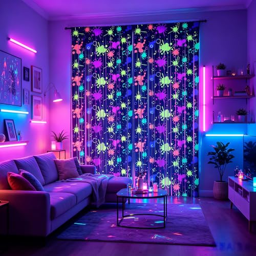 OQOQ Neon Party Decorations Tinsel Curtains Backdrop 2 Pack, 3.3x8.2ft XL - color: Neon Splatter
