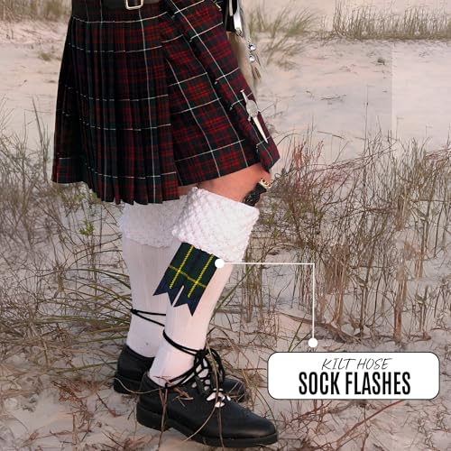 EZE Kilt Flashes for Men with Heavy Buckle Adjusters, Plain & Tartan Kilt Sock Flashes Acrylic Wool - color: Gordon
