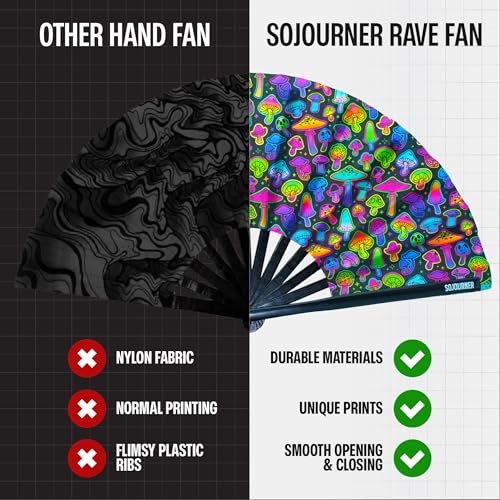 SoJourner Folding Rave Fan, Psychedelic Mushroom - color: Psychedelic Mushroom