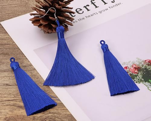 Tupalizy 10PCS Handmade Soft Silky Tassels with Hanging Loop for Bookmarks Keychains Earring Bracelets Jewelry Making Souvenir Graduation Clothing Sewing Gift Tag Art DIY Craft Projects (Royal Blue) - color: Royal Blue