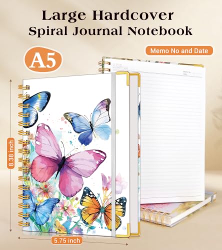 Lined Spiral Notebook Journal for Women, 150 Pages Cute Notebooks 5.75” x 8.38”, A5 Hardcover Spiral Journals with 100 GSM Thick Paper, College Ruled Notebook for Writing Work School, Butterflies in the Blooms - color: Butterflies in the Blooms