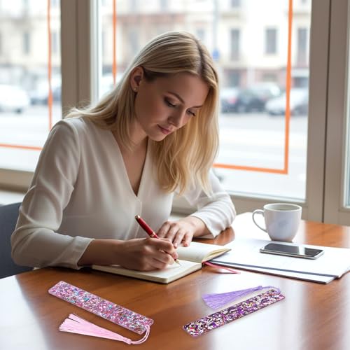 4Pcs Colorful Sequined Bookmarks with Tassel, Resin Bookmarks