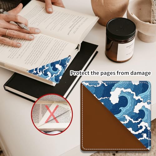 Cute Leather Bookmarks, Fun Triangle Making Corner Bookmark, Book Accessories for Reading Book Lovers, Unbreakable Page Markers for Women Men Cute Blue Sea - color: Cute Blue Sea
