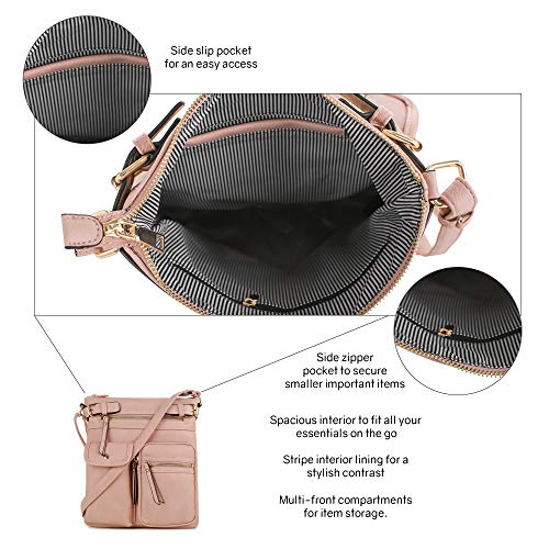 SG SUGU Katie Lightweight Medium Crossbody Bag Shoulder Bag with Multi Pocket for Women - color: Blush