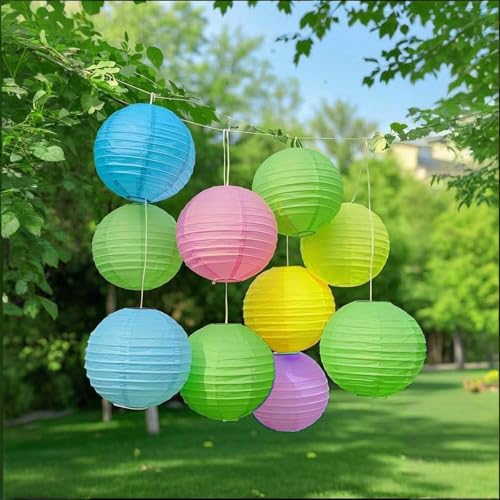 Paper Lanterns Decorative 15pcs Pastel Colorful Theme Party Decorations for Birthday Party Baby Shower Graduation Anniversary Blue Pink Green Purple Yellow Room Hanging Decor - color: Hot Pink,blue, Green,purple,yellow
