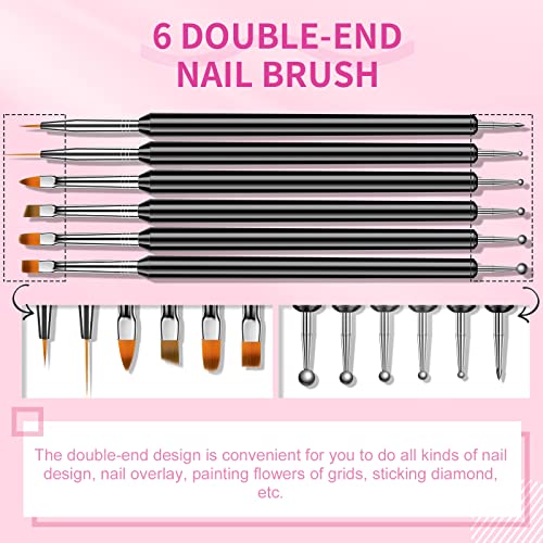 SAVILAND 6pcs Double-End Nail Art Brushes Set for Gel Polish Design - color: D-Clear