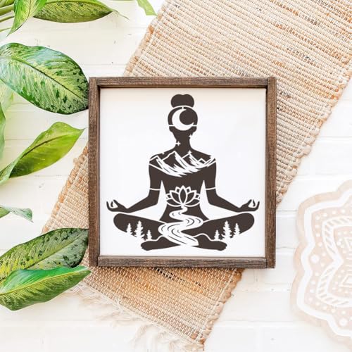 FINGERINSPIRE Yoga Stencil with Paint Brush 11.8x11.8inch Reusable Yoga Pose Stencil Mountains Lotus Flowers Woods Pattern Template Yoga with Natural Scenery Template for Painting on Wood Wall - style: Yoga Pose