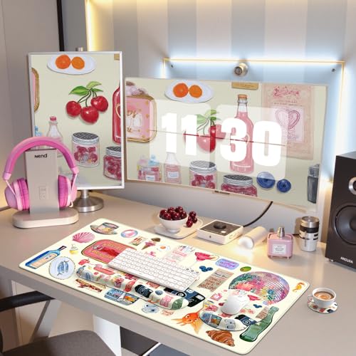 iCasso Desk Pad Mat, Large Mouse Pad and Keyboard Wrist Rest Set - color: Watercolor Stickers