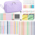 62PCS Aesthetic Back to School Supplies w/ Cute Pencil Case Stationary Set - color: Purple