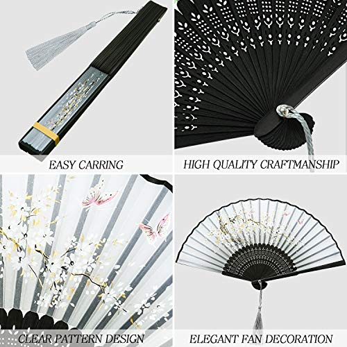 Zonon 4 Pack Hand Held Folding Fans for Women Silk,Vintage - style: Stylish