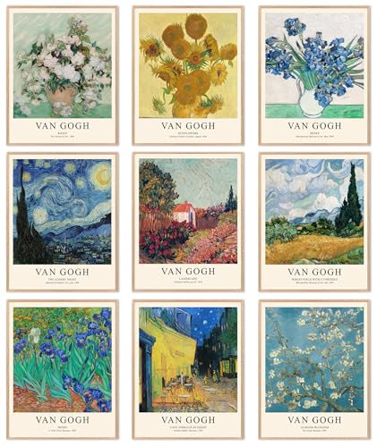 uniro Van Gogh Wall Art Prints: Vintage Van Gogh Sunflowers Starry Night Retro Famous Artist Paintings Museum Gallery Exhibition Poster for Living Room, Bedroom, Dorm, Office, Unframed 8x10 inches - color: Van 01