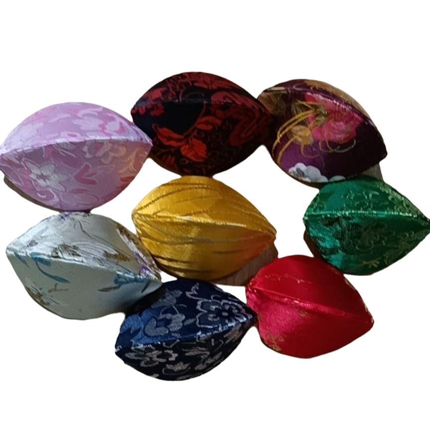 10-Pack Handmade Shell-Shaped Small Jewelry Boxes - Chinese Silk Brocade Ring & Earring Storage for Women, Wedding Favors (mixed color pattern) - color: mixed color pattern (10 pcs)