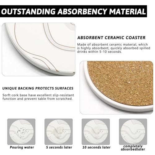 Absorbent Ceramic Drink Coasters Set of 4 with Metal Holder Round 4 Inch - style: 4 coasters Style C