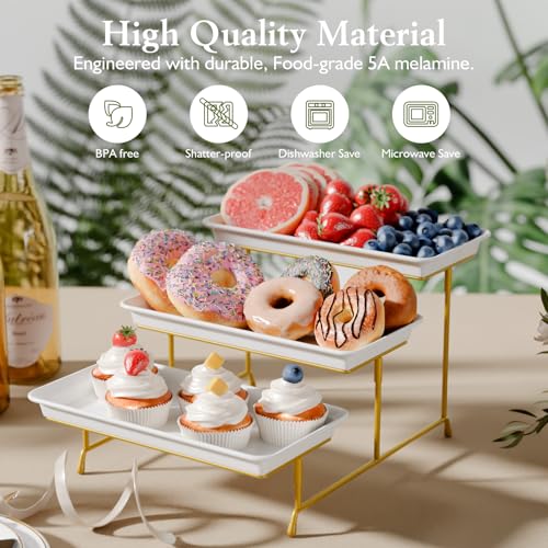Bumusty 3-Tier Melamine Serving Tray Set, 11.5 x 5.6 in, Gold Stand - color: Gold, size: 11.8" x 5.7"